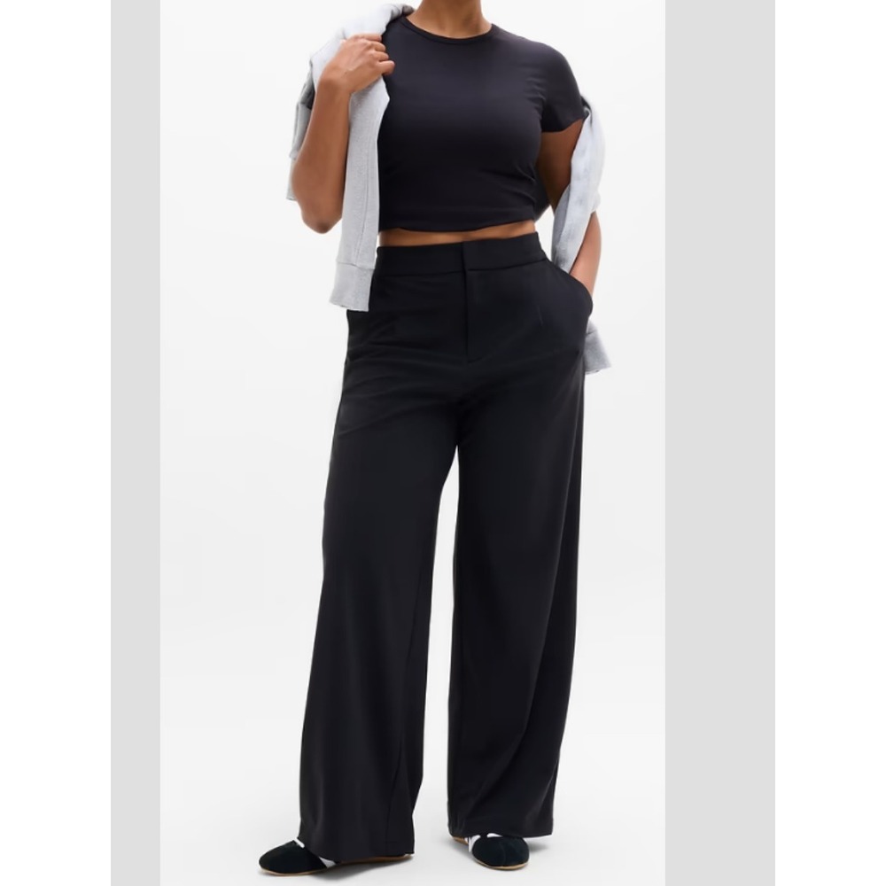 Athleta Pinnacle High Rise Wide Leg Trouser Pants Black Performance Travel Work